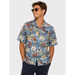 Pierre Cardin Mens 100% Cotton Hawaiian‎ Aloha Shirt Blue Tropical Marlin XL